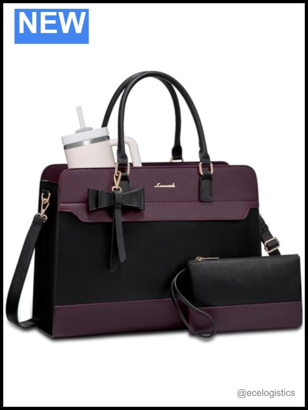 PU Leather Laptop Tote Bag for Women Waterproof Business Teacher Work Bag 15.6